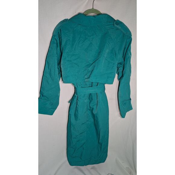 Amanda Smith Petites VTG Womens Long Trench Coat Rain Jacket Sz 6P Turquoise 80s - Picture 3 of 7